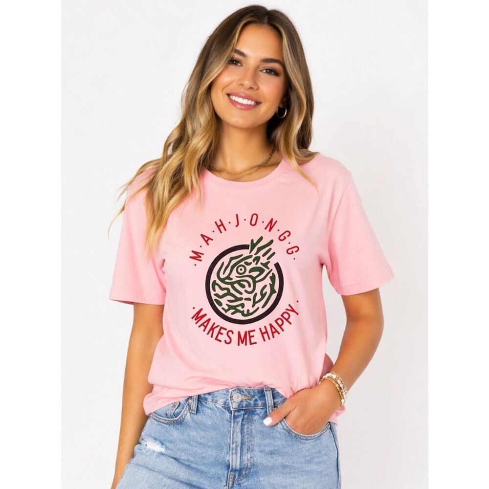 Mahjong Makes Me Happy Graphic Tee Pink Bella Canvas L